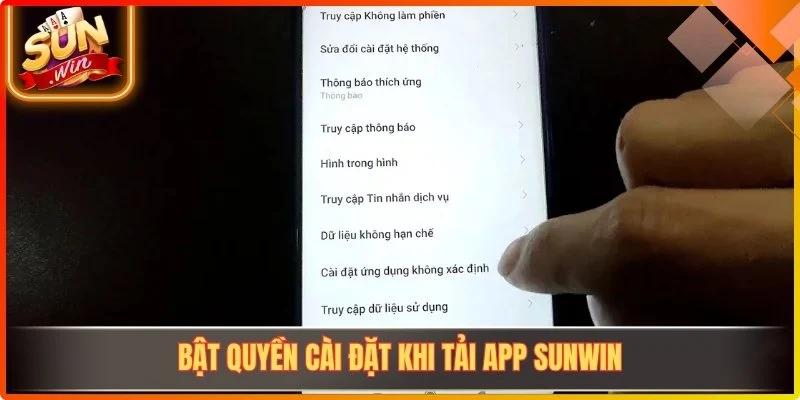 Bật quyền cài đặt khi tải app Sunwin