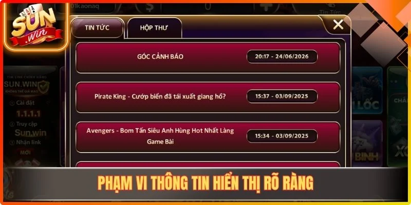 Phạm vi thông tin hiển thị rõ ràng