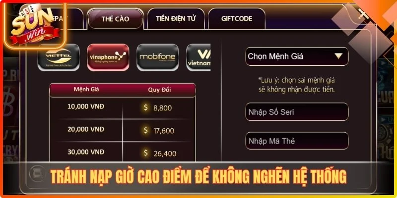 Tránh nạp giờ cao điểm để không nghẽn hệ thống